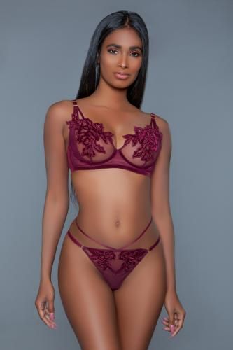 Комплект мереживний Evangeline бордовий, S/M