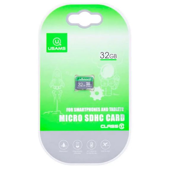 Карта памяти Usams US-ZB094 (TF High Speed Card) microSDHC Class 10 - 32GB (без адаптера) Green