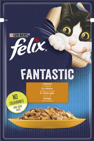 Влажный корм Felix Fantastic для взрослых котов кусочки в желе с курицей 78х85г
