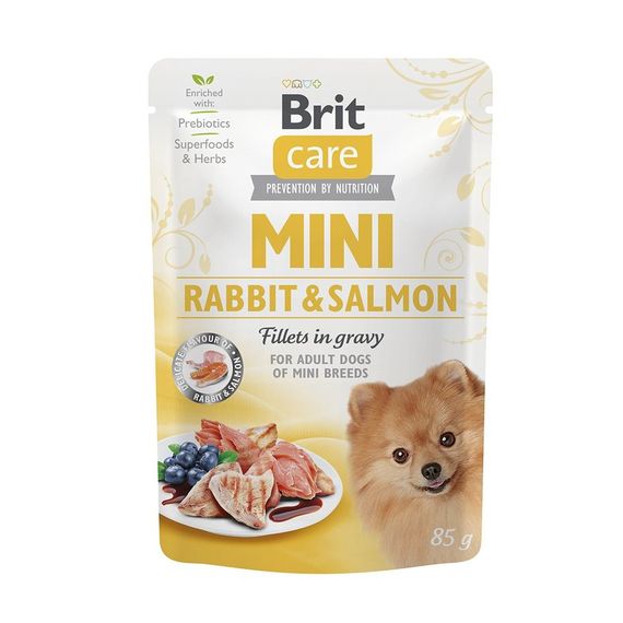 Корм вологий Brit Care Mini для дорослих собак мініатюрних порід філе з кроликом та лососем в соусі 85 г