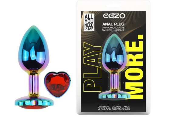 Анальна пробка із кристалом EGZO - Multicolor Heart Plug Red size S Sex Aura