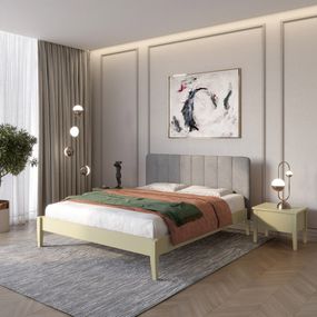 Односпальне дерев'яне ліжко Mebigrand Лондон ДК Оливковий (RAL1020)//Аляска 93 (Сірий) Б1 90х200 см (MBG-6856)