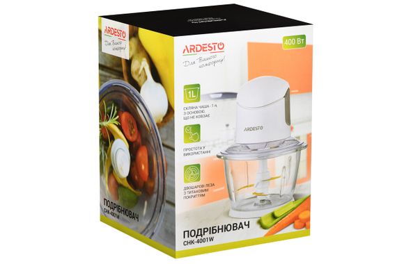 Измельчитель Ardesto CHK-4001W - 400Вт/1л/стеклянная чаша/белый (CHK-4001W) | Зображення 4