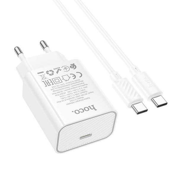 МЗП Hoco C143A Benefit PD20W (1USB-C) + кабель Type-C to Type-C White | Зображення 3
