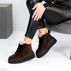 Молодіжні спортивні зимові замшеві черевики на платформі колір Шоколад 39