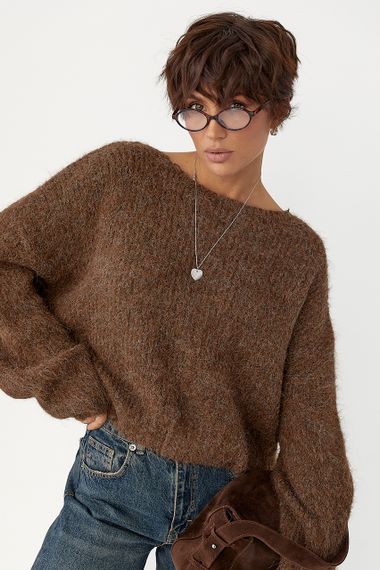 Укорочена в'язана кофта оверсайз - коричневий цвет, ONE SIZE (є розміри) | Зображення 4