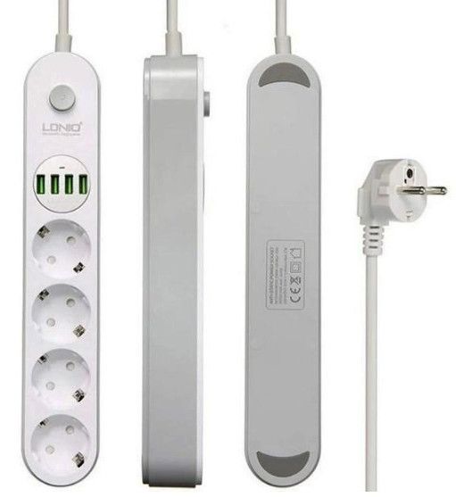 Сетевой фильтр удлинитель LDNIO SE4432 4 розетки 4 USB 2 м Белый | Зображення 1