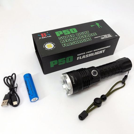 Мощный аккумуляторный лед фонарик X-Balog BL-A72-P50, Карманный фонарь с usb зарядкой, Супер JS-132 яркий фонарик | Зображення 6