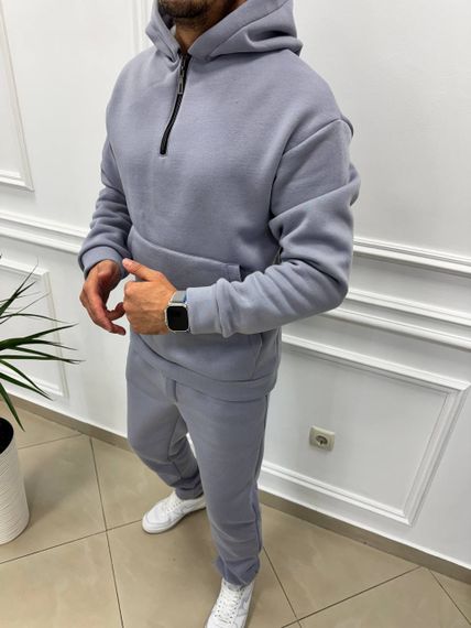 Теплий чоловічий спортивний костюм на флісі худі на блискавці і штани колір сірий розмір М (48-50) adl1003 | Зображення 2
