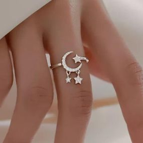 Каблучка з місяцем і зірками, колечко, кільце, каблучка місяць, каблучка зірки, каблучка з камінцями, каблучка з камінчиками