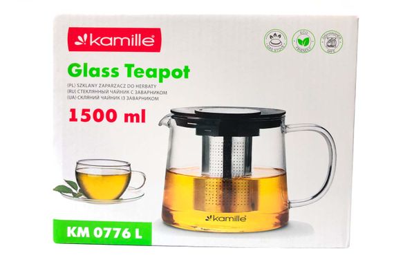 Чайник стеклянный огнеупорный Kamille - 1500мл с заварником (0776L) | Зображення 1