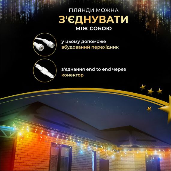 Вулична гірлянда бахрома 20 (м) 390 led світлодіодів зовнішня мультиколор білий дріт | Зображення 6