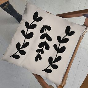 Подушка на стул с завязками Веточки с черными листиками 40x40x4 см (PZ_23F024)