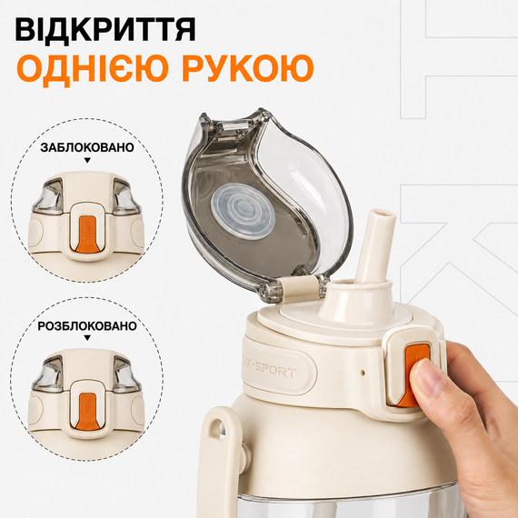 Бутылка TKK 1400 мл - Белая Tritan BPA-free, ударопрочная, спортивная с двойной системой переноски | Зображення 8