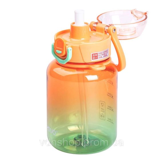 Бутылка для воды многоразовая 700 мл бутылочка с трубочкой для спорта и школы 16.5 см Оранжевая HP-14-32O | Зображення 2