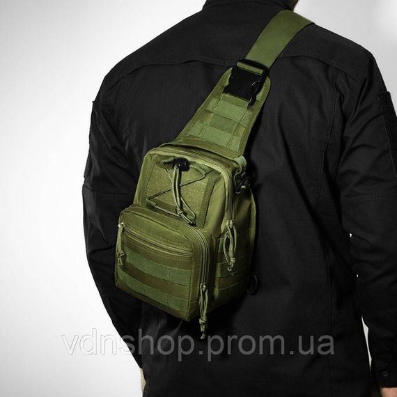Мужская сумка-слинг тактическая хаки, Мужская сумка планшет с накладным карманом Сумка тактика KW-37 | Зображення 3