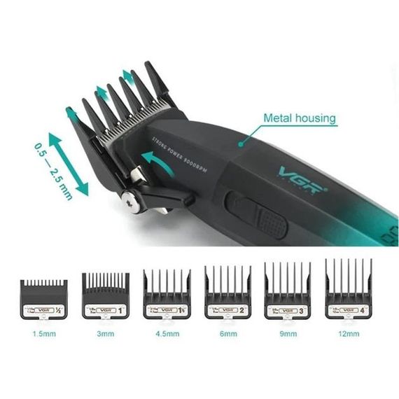 Машинка для стрижки волосся акумуляторна Professional Turbo з різними насадками VGR V-003 | Зображення 4