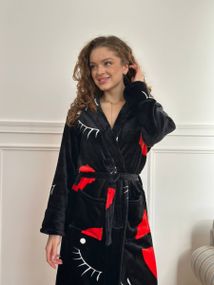 Теплий махровий чорний жіночий халат
