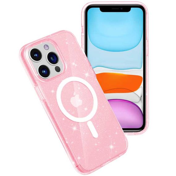 Чохол TPU Galaxy Sparkle (MagFit) для Apple iPhone 12 Pro / 12 (6.1") Pink+Glitter | Зображення 2