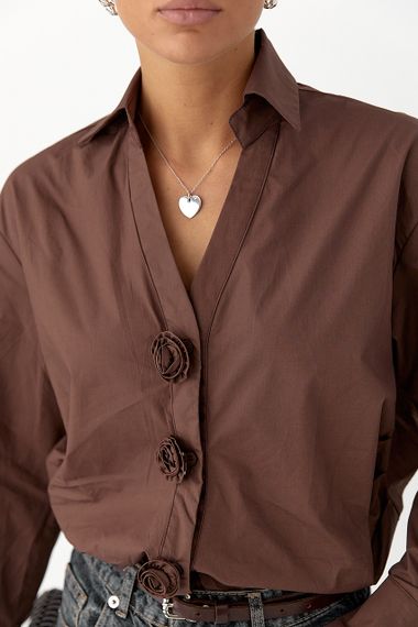 Класична сорочка з трояндами на ґудзиках - коричневий цвет, ONE SIZE (є розміри) | Зображення 3