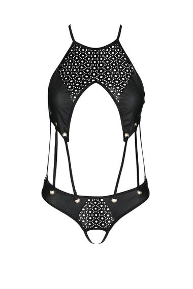 Боди с открытым доступом Passion TASMINA BODY L/XL black, экокожа, шнуровки, ажурные кружева sexstyle | Зображення 2