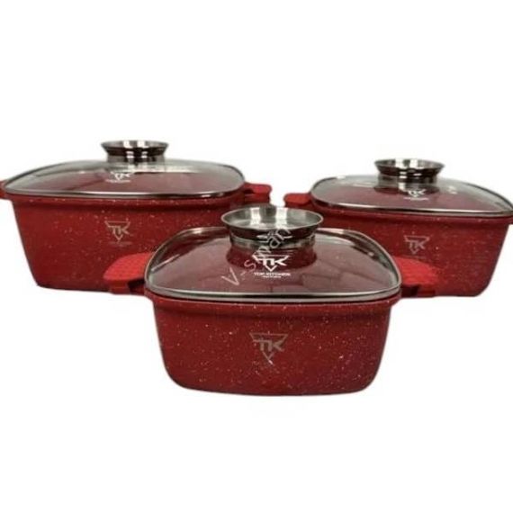 Набор квадратных кастрюль с крышками 6 предметов Top Kitchen TК00025 Красный