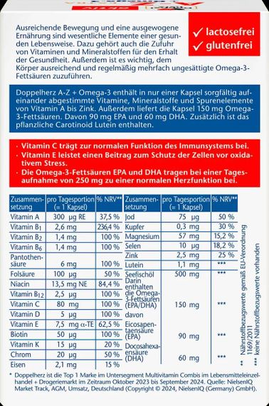 Doppelherz A-Z + Omega-3 – Комплекс вітамінів, мінералів та Омега-3 для імунітету, серця, зору та загального здоров’я, 30 шт. | Зображення 1