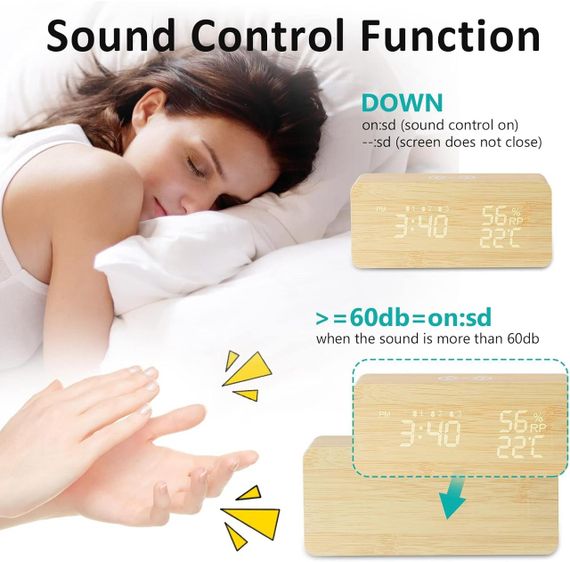 Цифровой будильник LAOPAO с беспроводной зарядкой, LED-дисплеем, 3 будильниками, температуры и влажности | Зображення 4