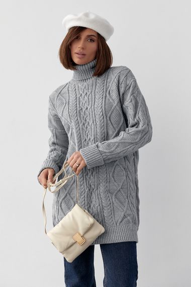 Женская вязаная туника с высоким воротником и косичками - серый цвет, S (есть размеры) | Зображення 4