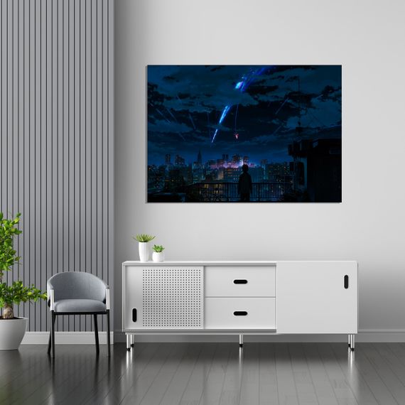 Плакат-постер з принтом Кавун Твоє Ім'я Taki Tachibana Такі Тачібана на тлі нічного міста А3 ПЛ000708(А3+)