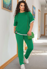 Женский летний спортивный прогулочный костюм футболка + штаны GF07925 размер 54/56, цвет зеленый