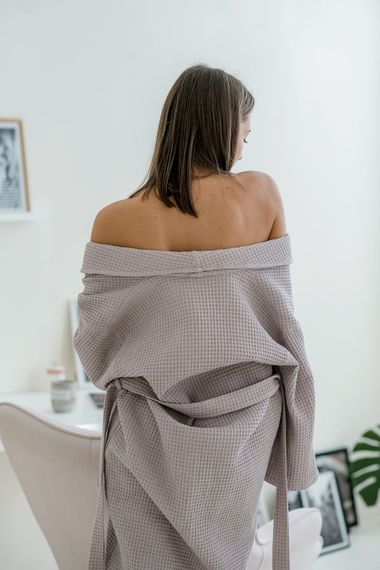 Жіночий Вафельний халат COSY шаль, лаванда | Зображення 1