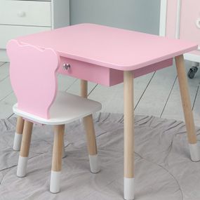 Дитячий столик і стільчик ведмедик рожевий. Столик із шухлядою для олівців і розмальовок