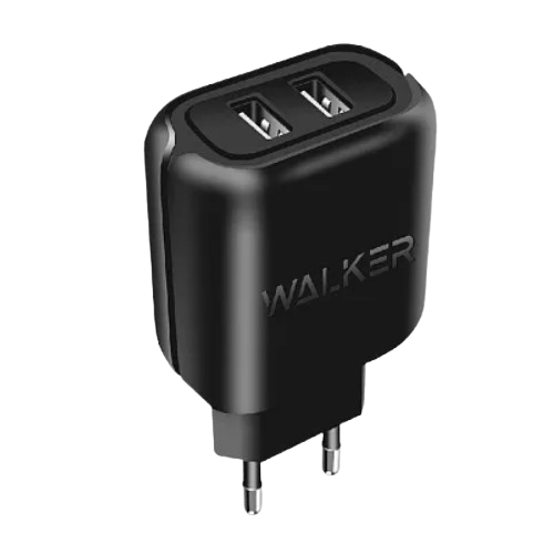 Зарядний пристрій мережевий 2USB + кабель MicroUSB 2,0A чорний WALKER WH-27 | Зображення 1
