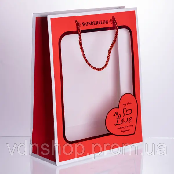 Набор подарочных пакетов из бумаги Love с окошком 12 шт 26×10×32 см HP-10359-18 | Зображення 1