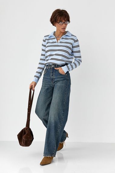 Жіночі джинси Baggy зі рваним низом - синій цвет, 40р (є розміри) | Зображення 2