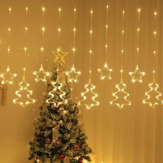 Гірлянда штора зірки та ялинки 10шт USB Тепле світло