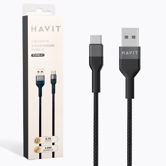 Кабель USB Type-C Havit HV-CB623C 2,1А 1м чорний