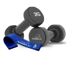 Гантелі вінілові PowerPlay 2 * 2 кг PP_4121 Чорні 2 шт + Гумка для фітнесу 7,5 кг (PP_4121_2*2kg)