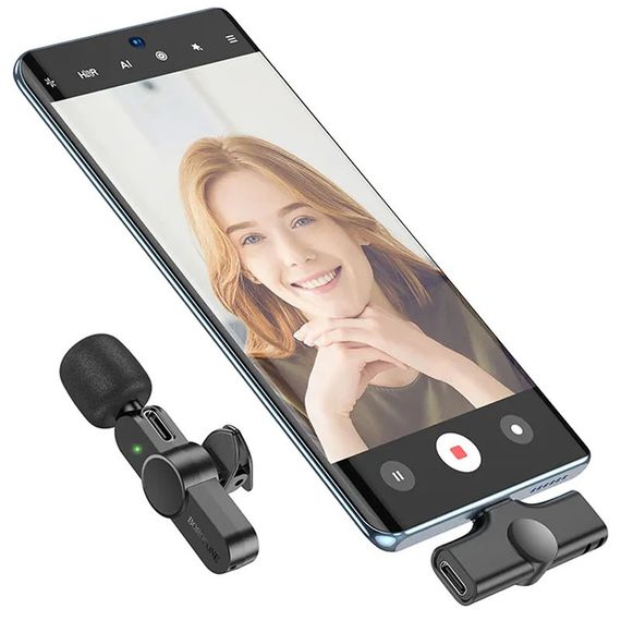 Петличный беспроводной микрофон Borofone BFK12 Trophy lavalier Lightning Black | Зображення 2