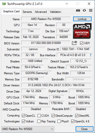 Дискретная видеокарта AMD Radeon Pro W5500, 8 GB GDDR6, 128-bit / DisplayPort б/у | Зображення 5