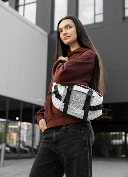 Большая женская поясная сумка бананка Sambag DynamicDart принт "Square" 38×21×7 см (80411150) | Зображення 5