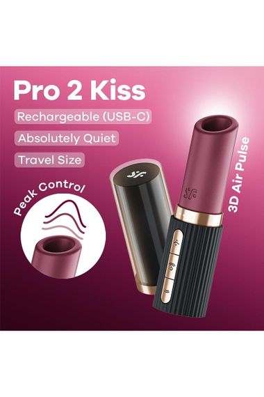 Вібратор у формі помади Satisfyer Pro 2 Kiss з вакуумною стимуляцією, червоний Sex Aura | Зображення 5