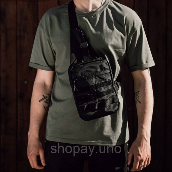 Тактична сумка‑кобура Cordura 1000D, чорна, 6 кишень, швидкий доступ, слінг через плече, чоловіча кроссбоді | Зображення 5
