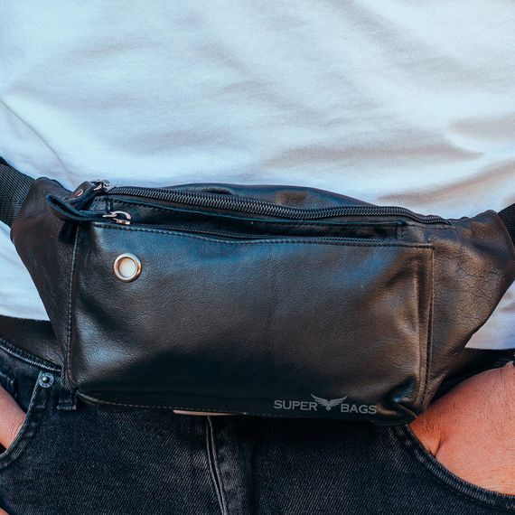 Чоловіча шкіряна сумка-бананка на пояс чорна TidinBag - 16431 | Зображення 1