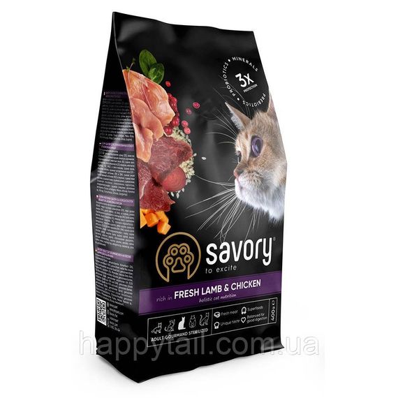 Корм сухий Savory Adult Cat Steril Fresh Lamb and Chicken для стерилізованих котів з ягнятиною та куркою 400 г
