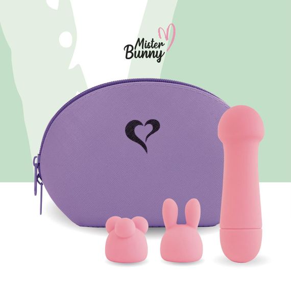 Міні-вібратор FeelzToys Mister Bunny Pink з двома насадками для різноманітної точкової та кліторальної стимуляції | Зображення 3