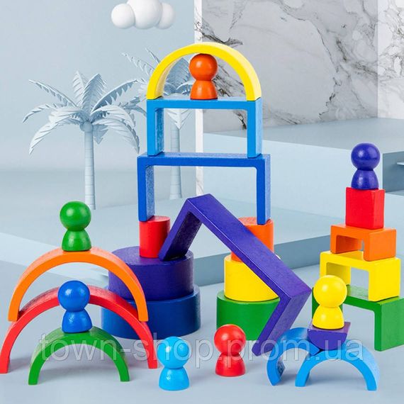 Деревянная игрушка "Радуга-балансир" C15025, 27 разноцветных фигур | Зображення 2