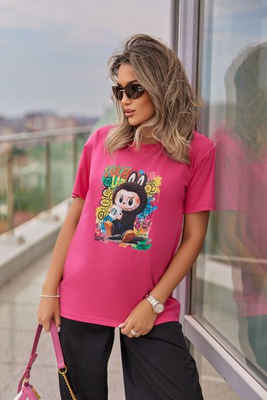 Женская футболка с принтом Labubu цвет розовый, размер 42/44, GF05257