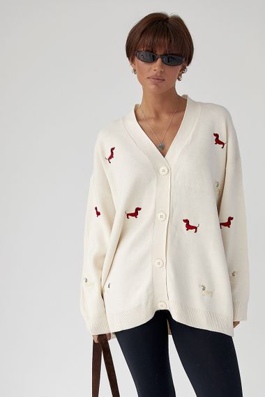 В'язаний вільний кардиган на ґудзиках - молочний цвет, ONE SIZE (є розміри) | Зображення 4